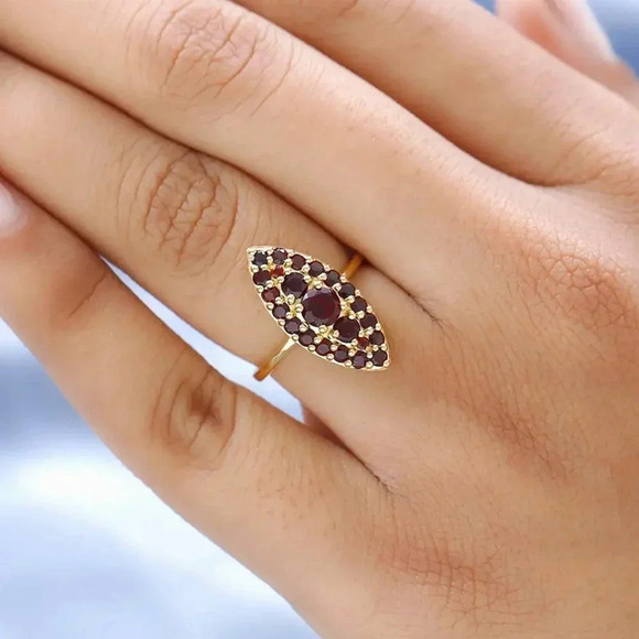 Natural Garnet Elongated Ring in Vermeil Yellow Gold Over 925 Sterling Silver - Picture 2 of 7